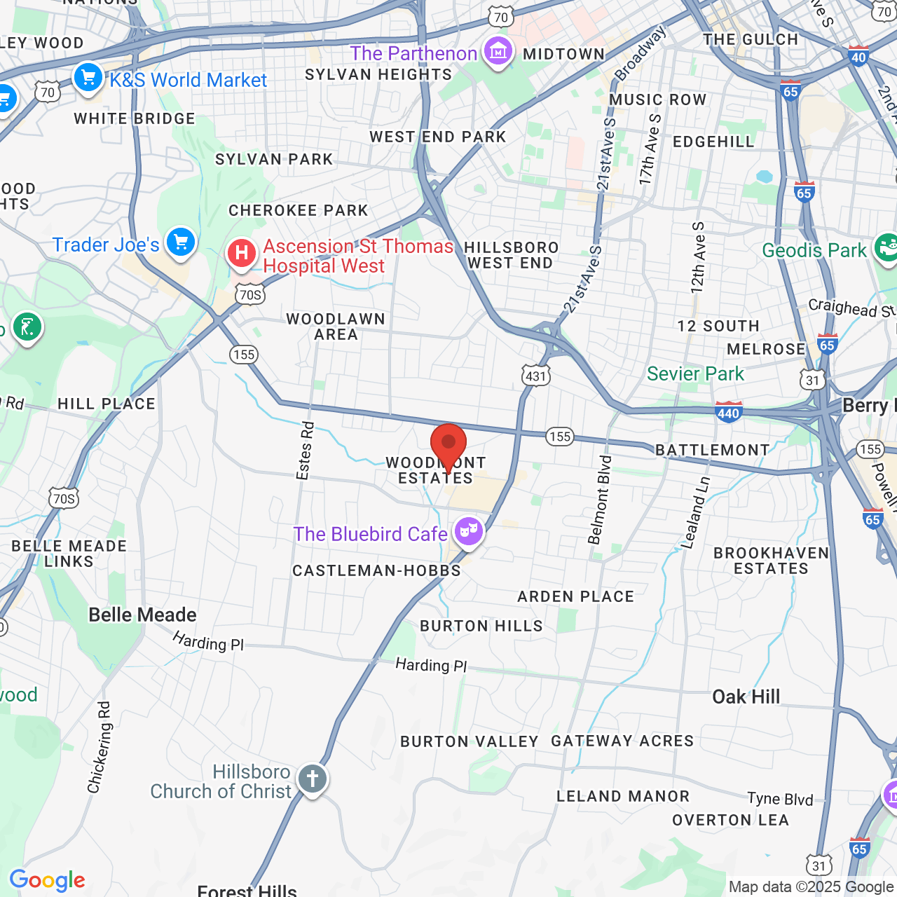 Google map image of our location in 3796 Bedford Ave Nashville, TN